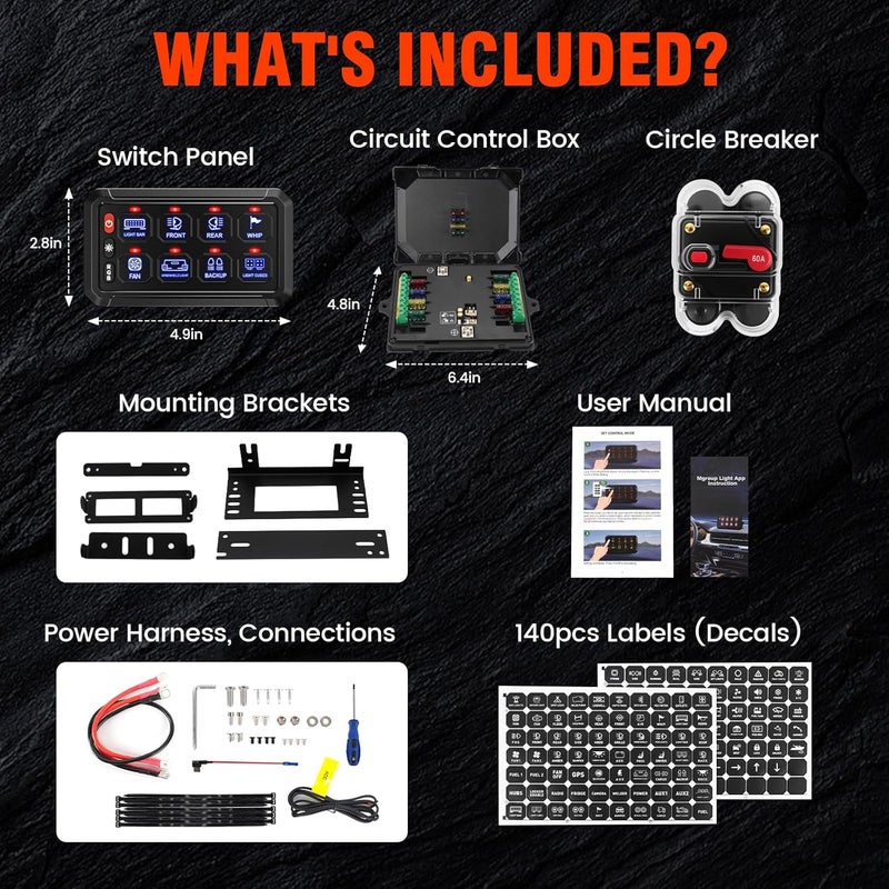 SUPAREE 8 Gang Bluetooth RGB Switch Panel,Toggle Momentary Flash Strobe Memory Function Auxiliary Switch Panel,Waterproof Circuit Control Relay System Box Universal for Truck ATV SUV UTV Boat - Image 3